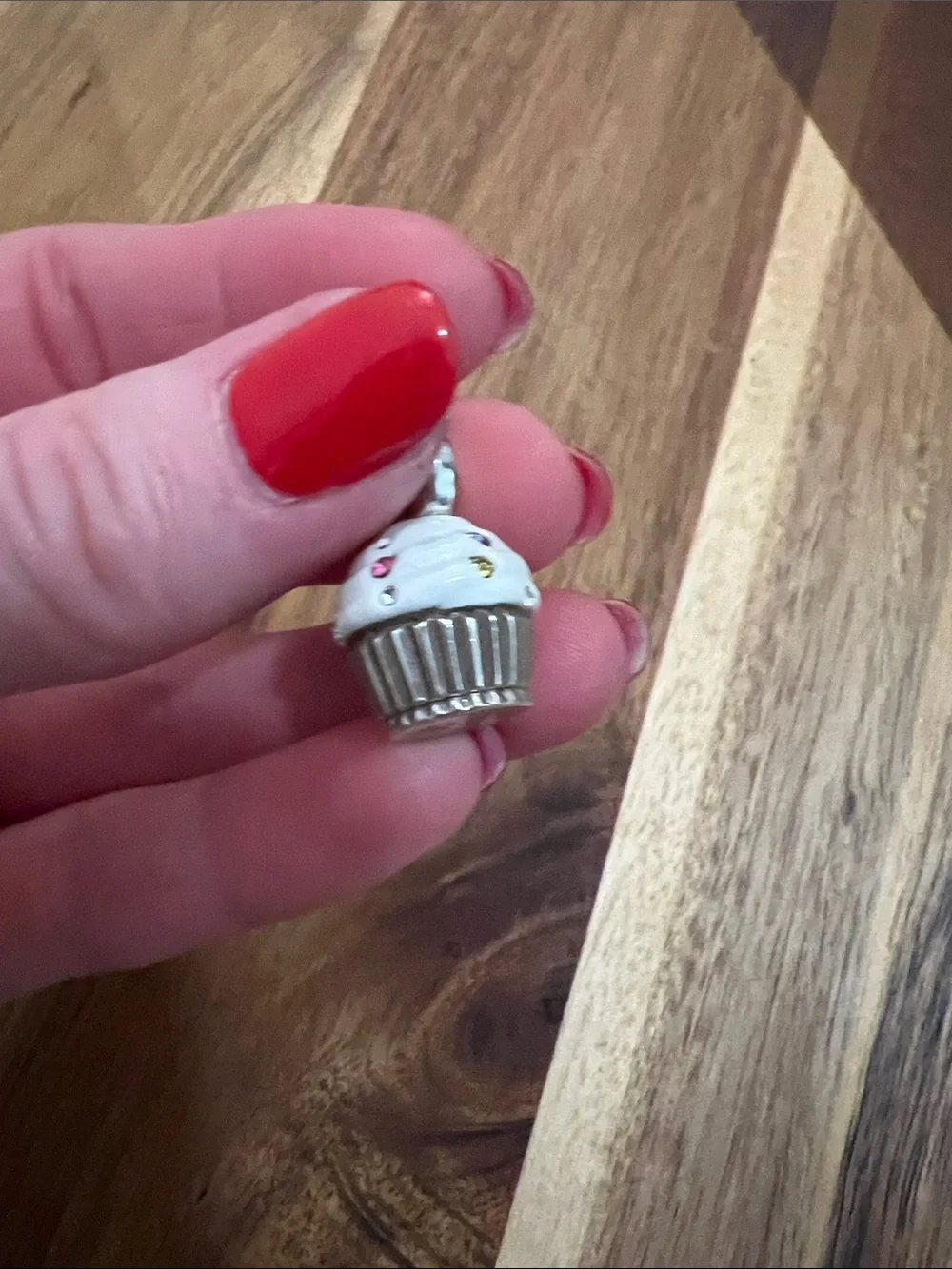 Brighton Silver Cupcake Charm with White Frosting and Pink Heart Accent